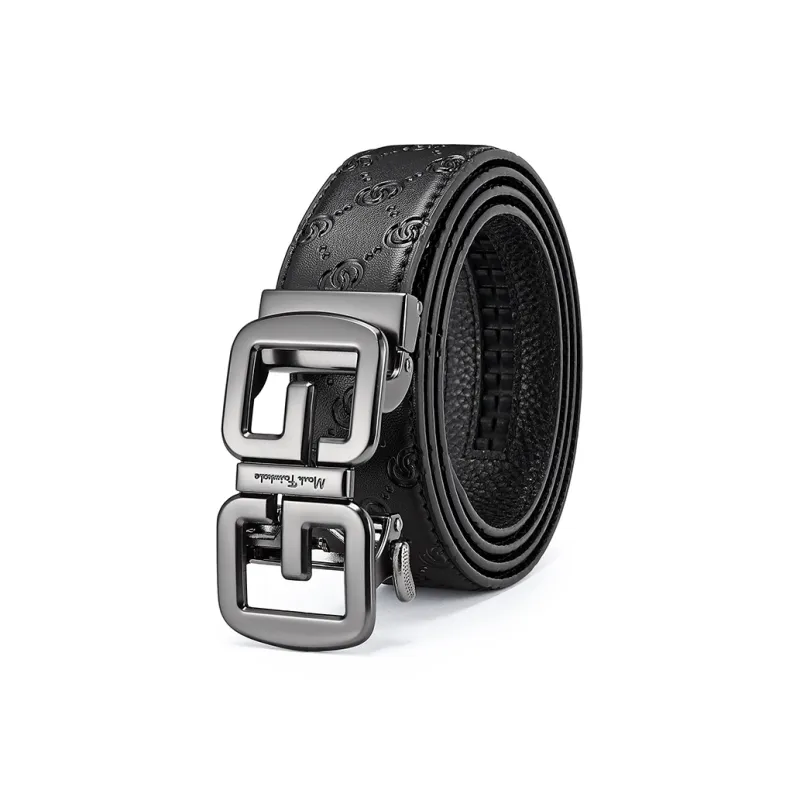 FAIRWHALE Double C Shiny Embossed Automatic Buckle Cow Leather Genuine Leather Belts Men's Width 3.5m-0