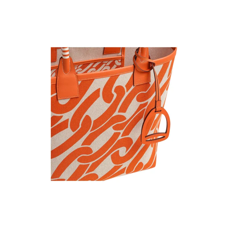 HERMES Steeple H Plume Canvas With Swift Calfskin Tote Bag Shopping Bag Handbag Women's Beige With Natural Accents-3
