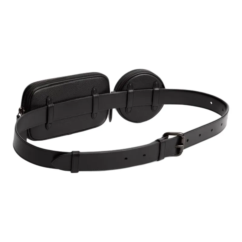 COACH Polished Pebble Texture Leather With Calfskin Fanny Pack Small Size Men's Black-1