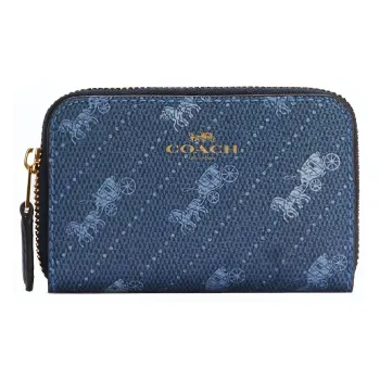 COACH Coin Case Cow Leather Card Holders Clutches Wallets Mini Women's Denim Blue Denim