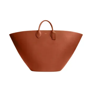 COACH Tanned Leather With Coated Canvas Tote Bag Shopping Bag Handbag Large Size Women's Brass Polished Amber