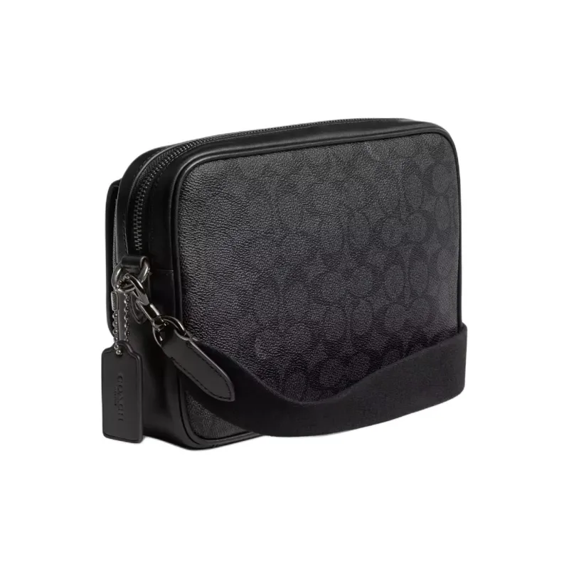COACH Charter Iconic Coated Canvas With Calfskin Shoulder Bag, Crossbody Bag Medium Size Men's Charcoal-1