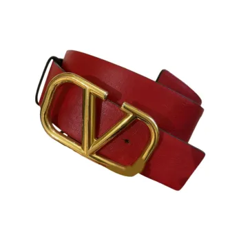 Valentino Logo Emblem Pin Buckle Leather Belts Women's Red/Black Width 6CM
