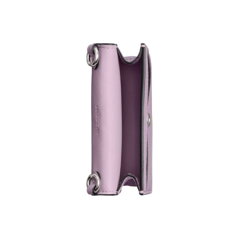 COACH Flap Card Case Leather One Shoulder Crossbody Card Holder Mini Women's Silver & Light Purple-1
