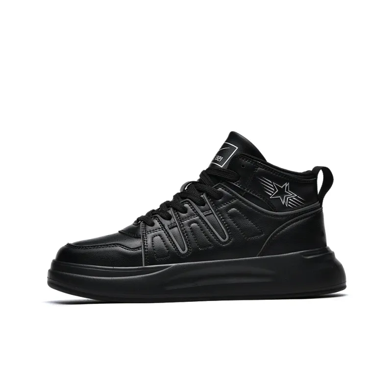 Binary Cushioning Height Increasing Lightweight Slip Resistant High Top Skateboard Shoes Men's Black Warrior-0