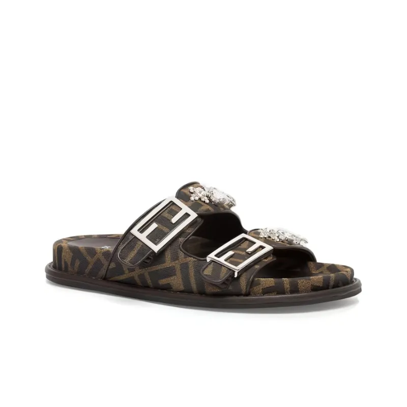 FENDI Ff Jacquard Buckle Detailed Slides Women's-2