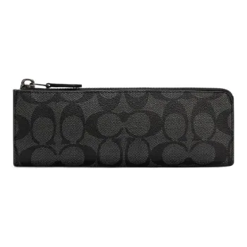 COACH Pencil Case Canvas With Leather Coin Purse, Clutch Small Size Unisex Black Gray