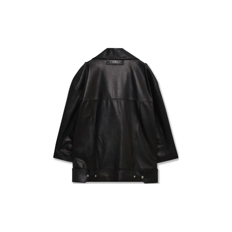 KIMHEKIM 1.5 LEATHER RIDER HALF COAT Leather Jacket Unisex BLACK/Black-1