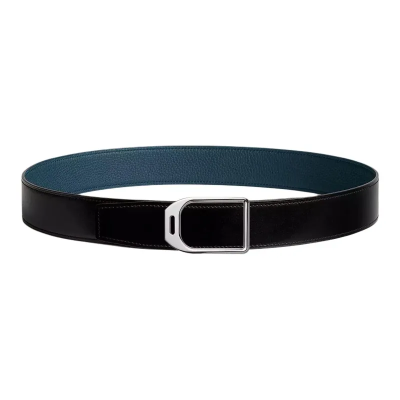 HERMES Calfskin Leather Belts Men's Blue Marine/Blue Dazhili Width: 3.8CM-0