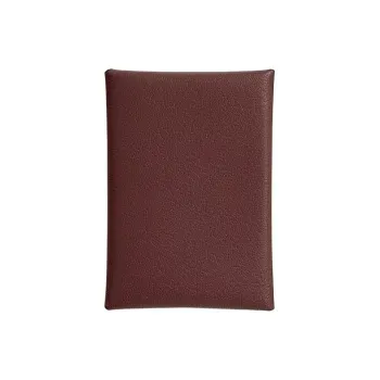 HERMES Chamkila Goat Skin Card Holder Mini Women's 0G Rouge Sellier Saddle Red