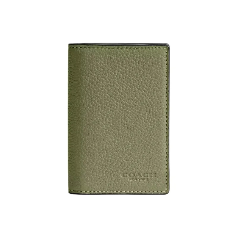 COACH Leather Card Holder Regular Men's Moss Green-0