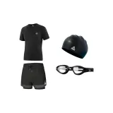 Four-Piece Set (Black Short-Sleeved Top+Swimming Shorts+Swim Goggles+Swimming Cap)