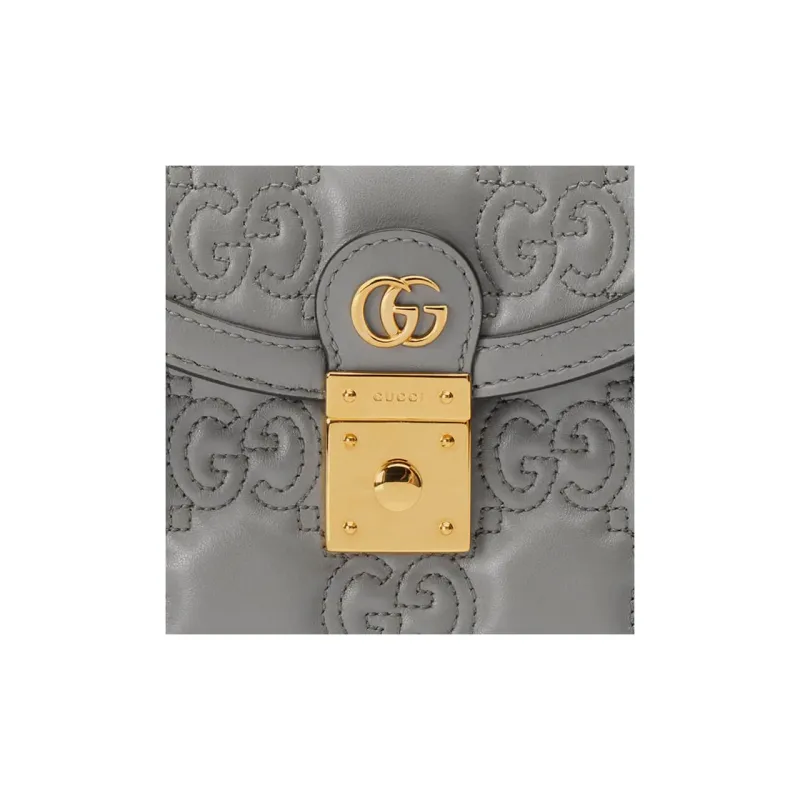 GUCCI GG Matelassé Leather Lock Controller Bag Shoulder Bag Crossbody Bag Small Size Women's Gray-8