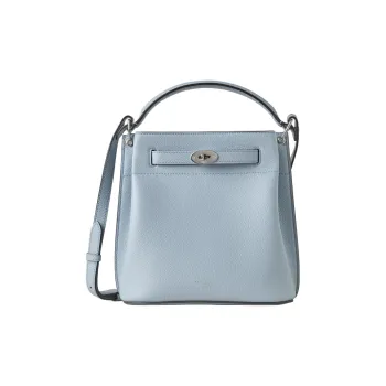 Mulberry Grained Leather Bucket Bag One Shoulder Crossbody Portable Women's Poplin Blue