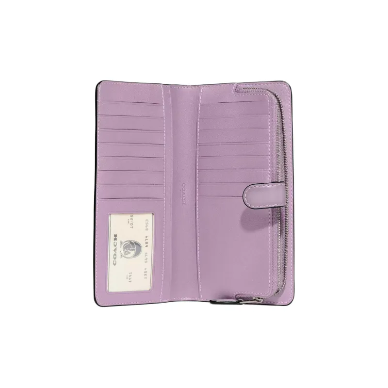 COACH Skinny Wallet Calfskin Coin Purse Clutch Wallet Women's Silver & Light Purple-2