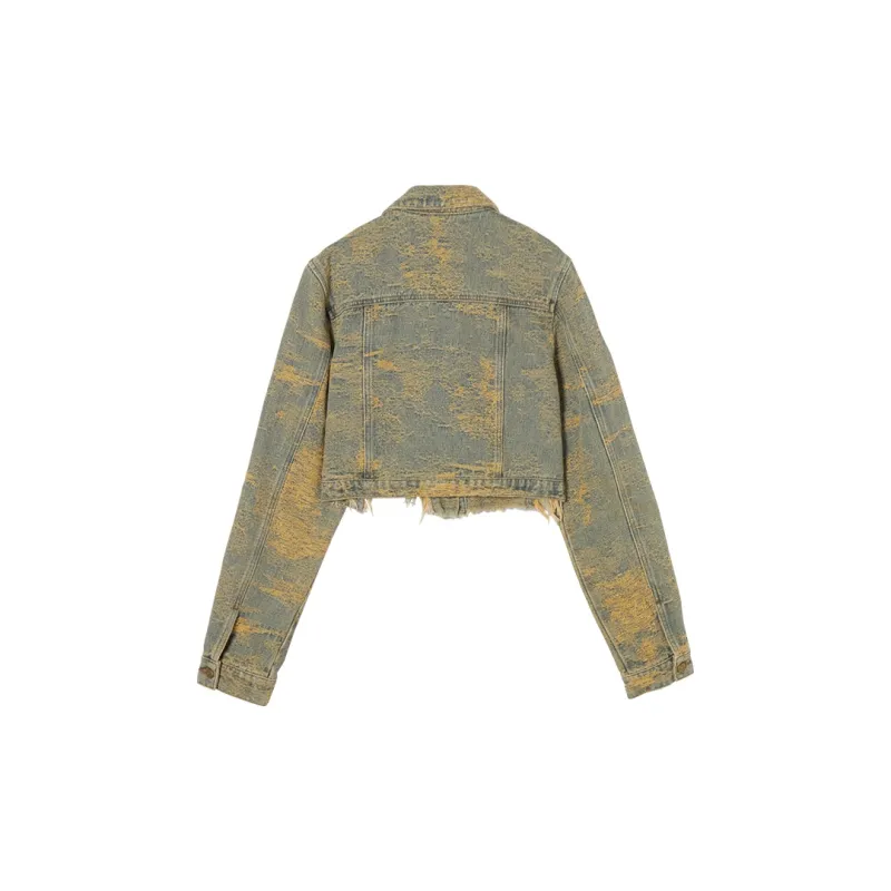 MEETLADY Denim Jackets Women's Washed Denim Yellow-1