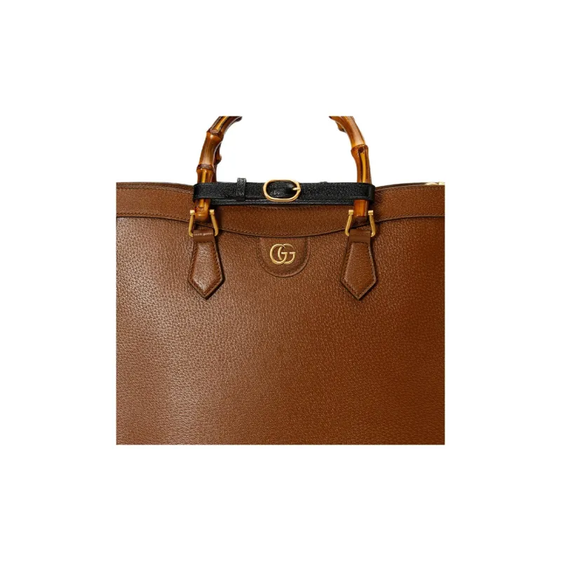 GUCCI Diana Leather Tote Bag Shopping Bag Shoulder Bag Crossbody Bag Handbag Large Size Men's Brown-9
