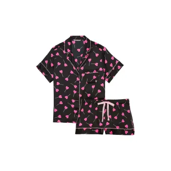 Victoria's Secret Satin Short Pajama Set Pajama Set Women's Black Background Lollipop Print