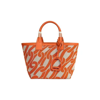 HERMES Steeple H Plume Canvas With Swift Calfskin Tote Bag Shopping Bag Handbag Women's Beige With Natural Accents