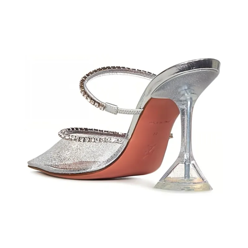 AMINA MUADDI Wrap-toe Slippers 9.5cm Women's Silver-3