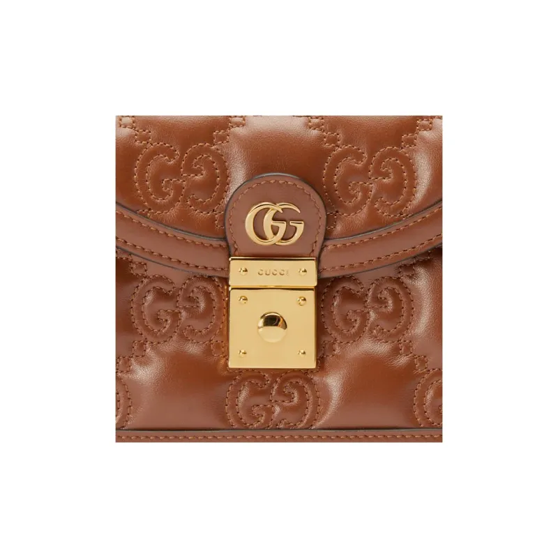 GUCCI GG Matelassé Leather Lock Controller Bag Shoulder Bag Crossbody Bag Small Size Women's Brown-8