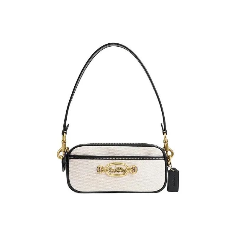 COACH Fabric With Cow Leather Handbag, Shoulder Bag Trumpets Women's Salt Stone & Black-0