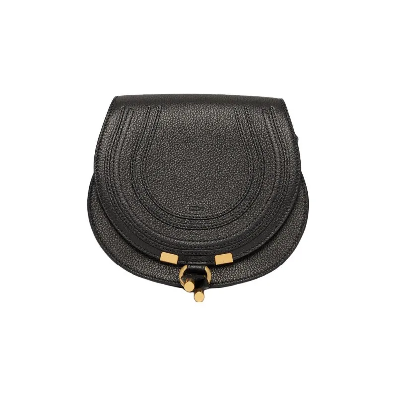 Chloe Marcie Grained Calfskin Crossbody Bag Shoulder Bag Small Size Women's Black-0