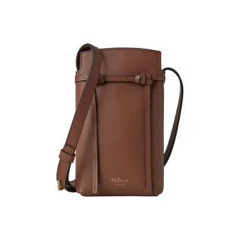 Mulberry Micro-Grained Leather One Shoulder Crossbody Cell Phone Pouch Women's Bright Umber
