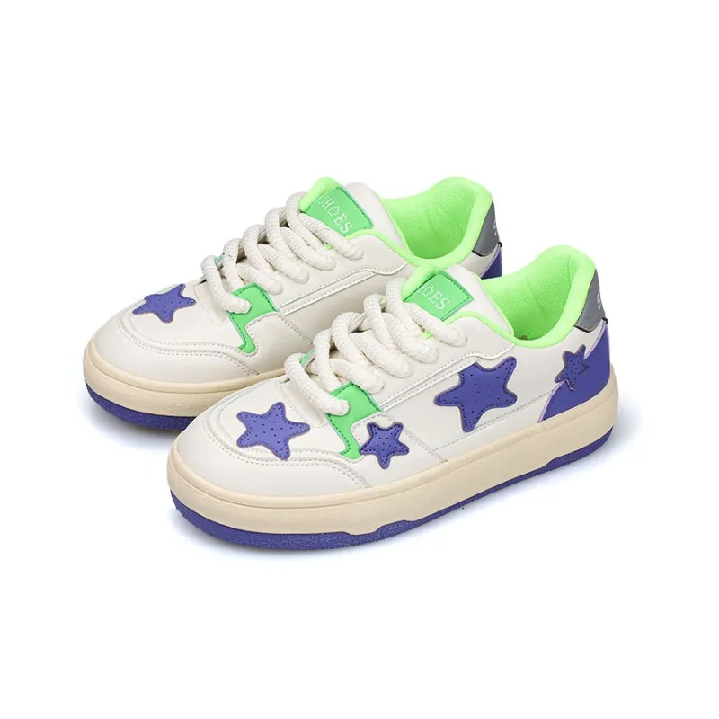 B10CROWN Anti Slip Wear Resistant Low Top Skateboard Shoes Women's White Blue-2