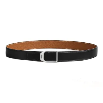 HERMES Cut Out Design Leather Belts Men's Black/Brown Width  3.2CM