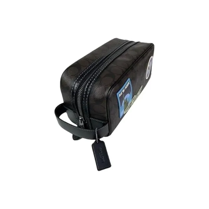 COACH Travel Kit PVC With Cow Leather Travel Bag Clutch Tubas Unisex Dark Coffee-5