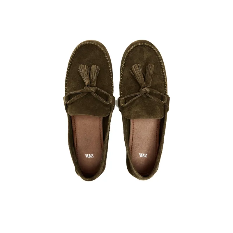ZARA Loafers Women's Khaki Green-3