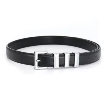 PISHUSHU Luxury Streetwear Three Button Closure Cow Leather Leather Belts Women's Black Caramel Width  2.4cm