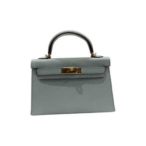 HERMES Mysore Goat Skin Handbag Mini Women's T0 Blue Mist And Breeze Blue