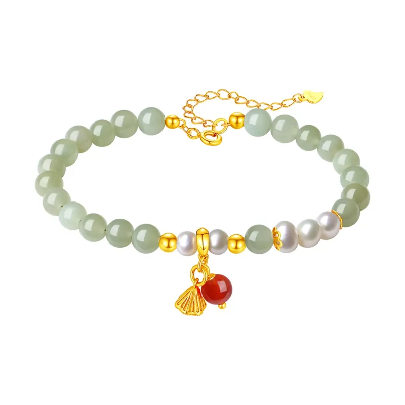 JITAIXIANG 925 Sterling Silver Hetian Jade Bracelets Women's Pale Greenish White Jade-0