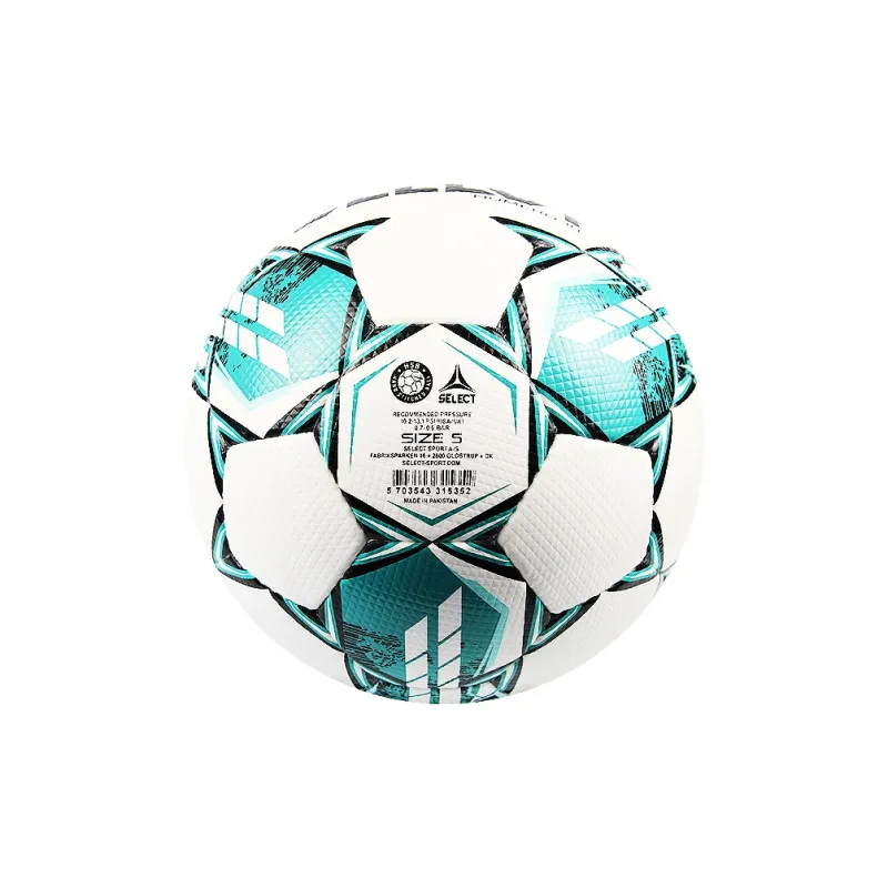 SELECT Size 5 Soccer PU Hand Stitched Soccer Ball Unisex White Cyan-3
