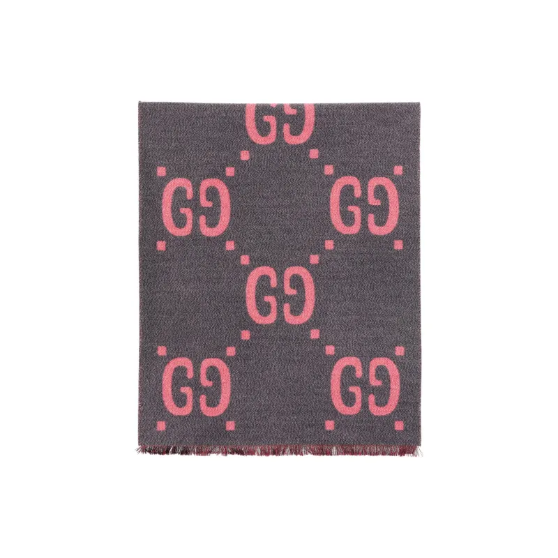 GUCCI Knit Scarves Women's Light Gray/Pink-2