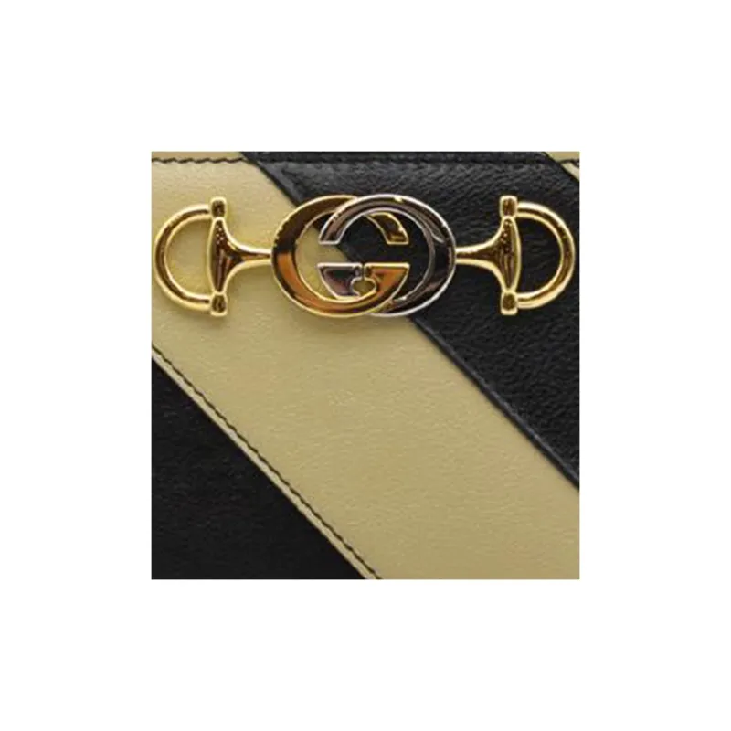 GUCCI Zumi Cow Leather Long Wallets Women's Black/Beige-5
