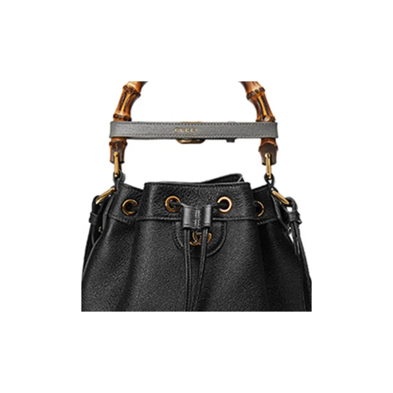 GUCCI Diana Leather Bucket Bag Portable Crossbody Bag Shoulder Bag Small Size Women's Black-7