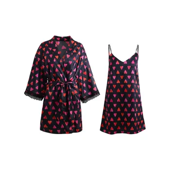 Flow Yarn Pajama Robe Women's Two-Piece Set Black