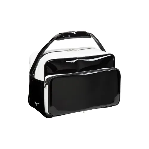 Mizuno Synthetic Leather Handbag Unisex Black White