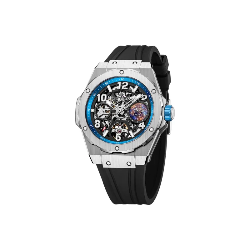 Welly Merck Automatic Mechanical Movement Silicone Strap Watch Men's Watches Cut Out Dial-7