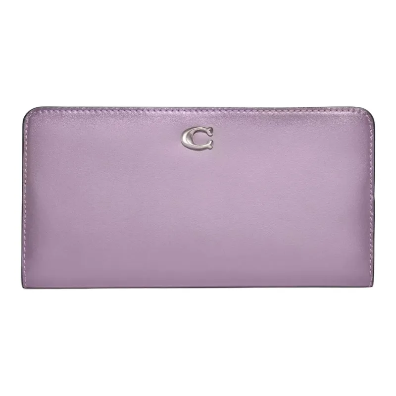 COACH Skinny Wallet Calfskin Coin Purse Clutch Wallet Women's Silver & Light Purple-0