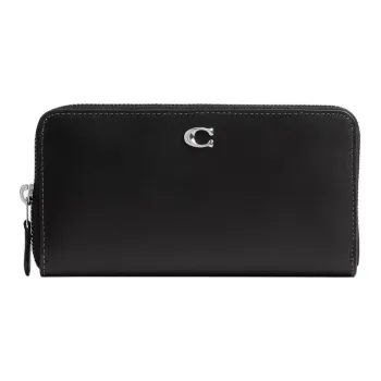 COACH Accordion Zip Premium Calfskin Wallet Small Size Women's Black
