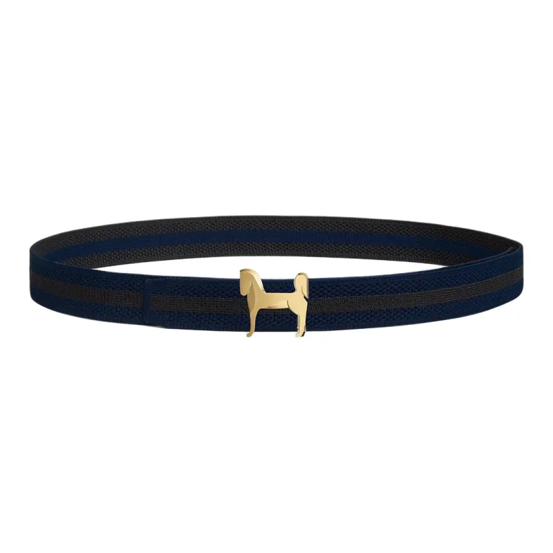 HERMES Small Horse Pattern Buckle Smooth Buckle Belt Men's Black/Blue Width: 3.2cm-1