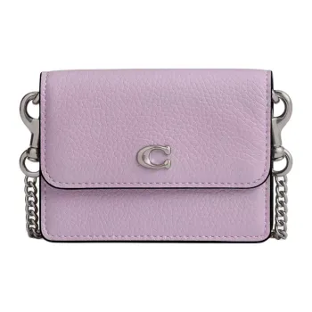 COACH Flap Card Case Leather One Shoulder Crossbody Card Holder Mini Women's Silver & Light Purple
