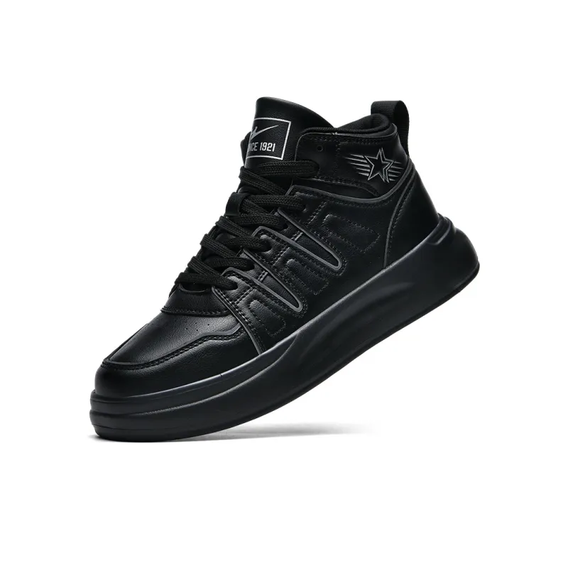 Binary Cushioning Height Increasing Lightweight Slip Resistant High Top Skateboard Shoes Men's Black Warrior-1