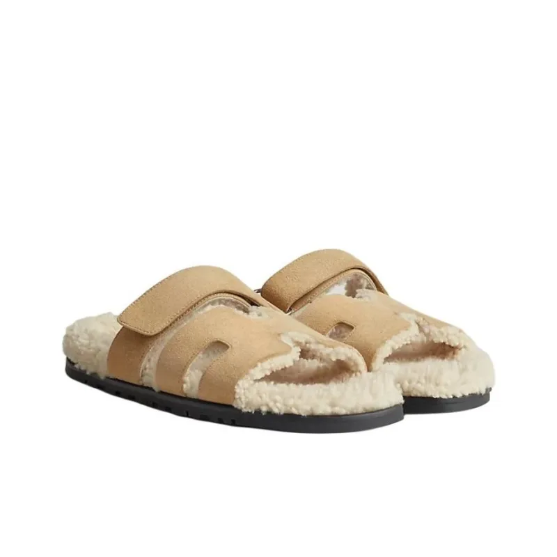 HERMES Chypre Slide Slippers Men's Light Brown-1
