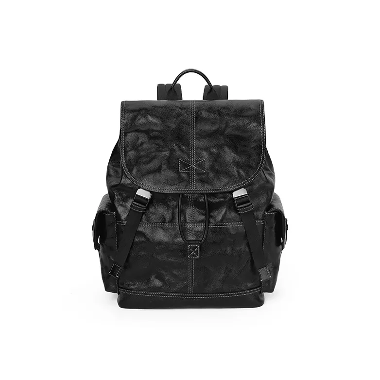 PIERRE CARDIN Fashion Casual Men's Backpack Top Grain Cow Leather Travel Backpack Men's Black-1