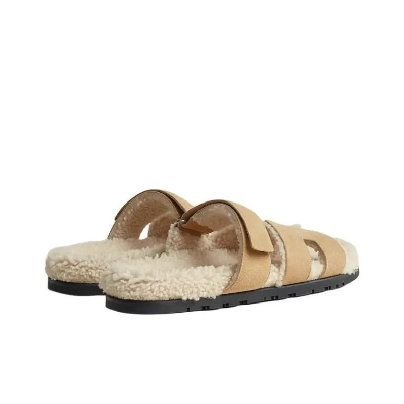HERMES Chypre Slide Slippers Men's Light Brown-2